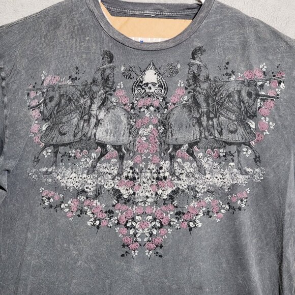 Vintage OTB One True Brand‎ T-Shirt Mens Sz XL Gray Skull Spade Gothic Biker USA - Picture 2 of 9
